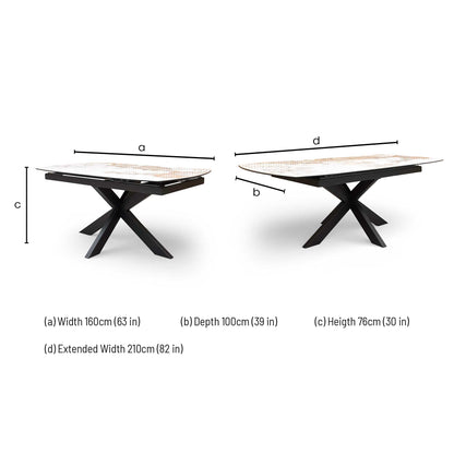 ‘Raul’ Calcatta Marble 160cm Pop Up Extending Dining Table