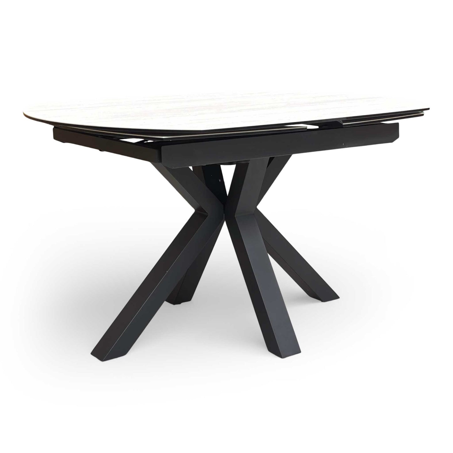‘Raul’ Travertine Ceramic Top 130cm Swivel Extending Dining Table