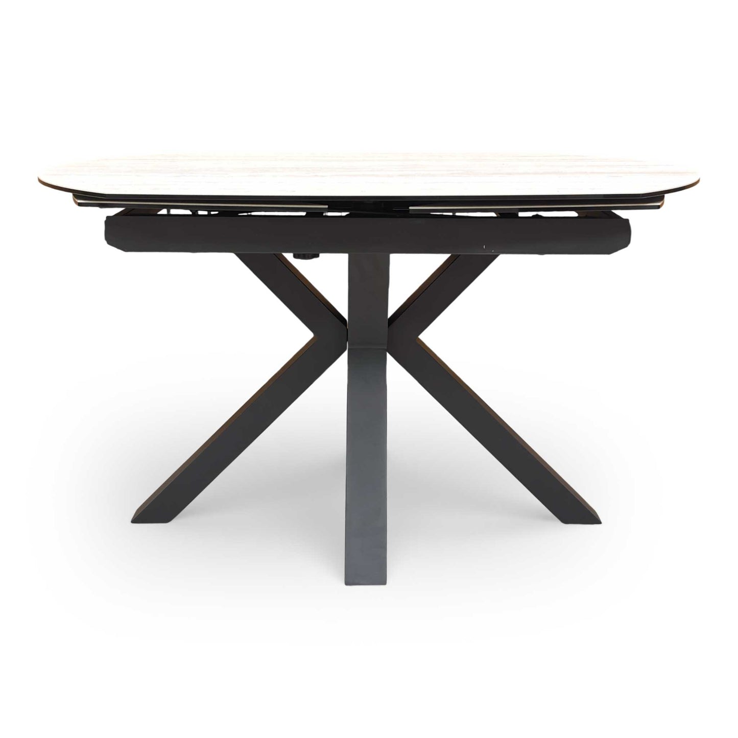 ‘Raul’ Travertine Ceramic Top 130cm Swivel Extending Dining Table