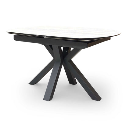 ‘Raul’ Travertine Ceramic Top 130cm Swivel Extending Dining Table