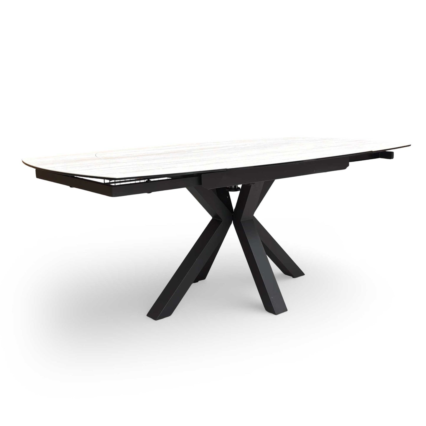 ‘Raul’ Travertine Ceramic Top 130cm Swivel Extending Dining Table