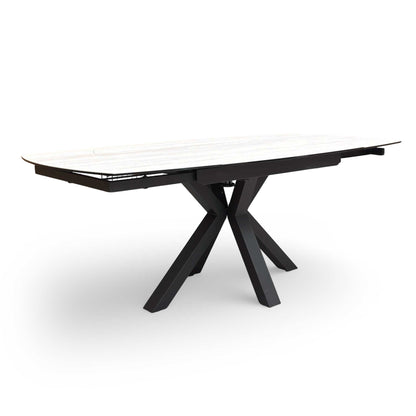 ‘Raul’ Travertine Ceramic Top 130cm Swivel Extending Dining Table