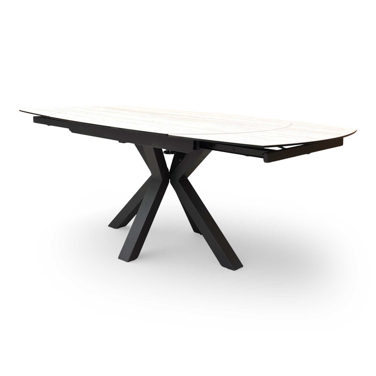 ‘Raul’ Travertine Ceramic Top 130cm Swivel Extending Dining Table