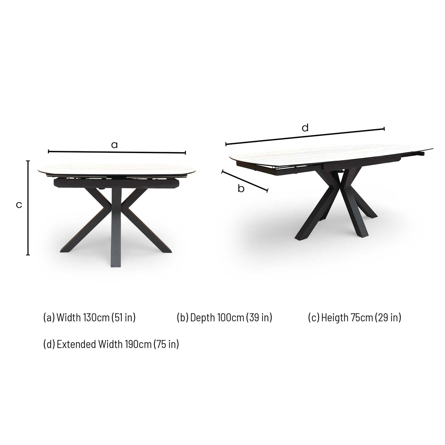 ‘Raul’ Travertine Ceramic Top 130cm Swivel Extending Dining Table