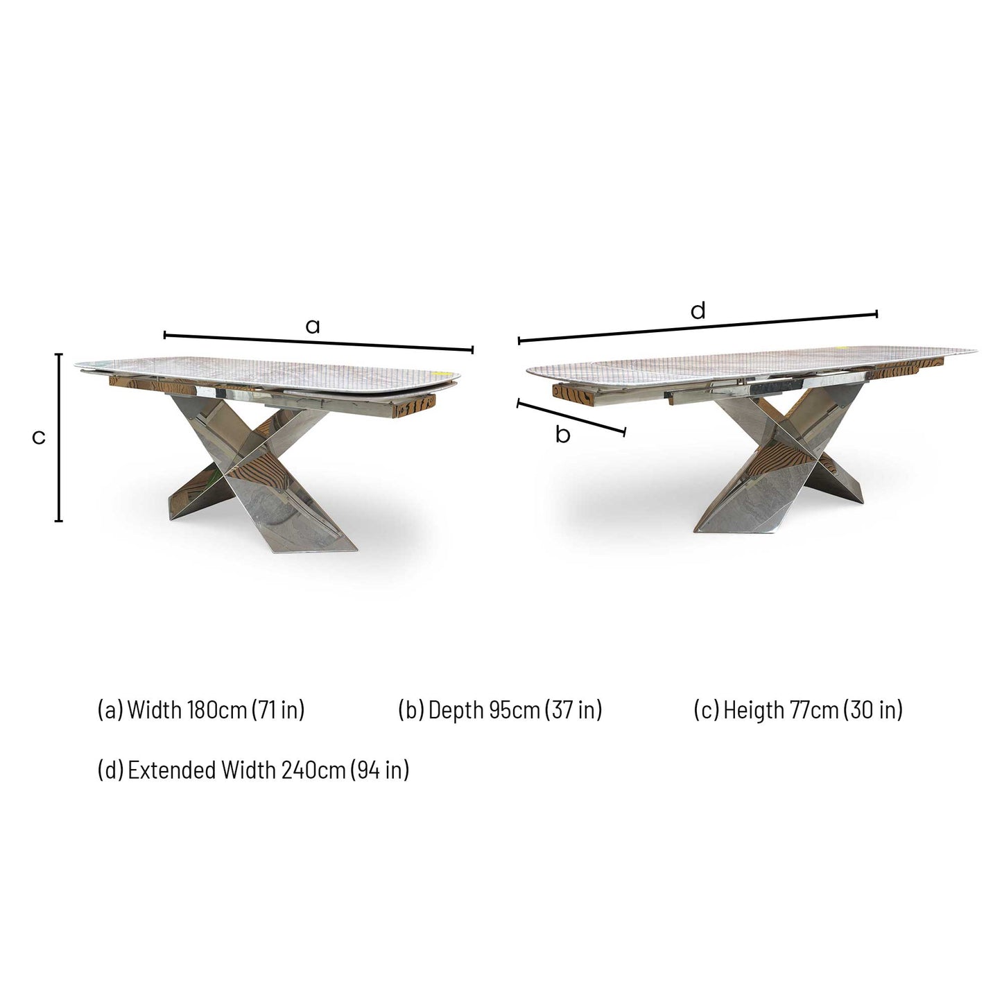 Dimensions for the Furniture Village ‘Gabana’ Real Marble Large Extending Dining Table.