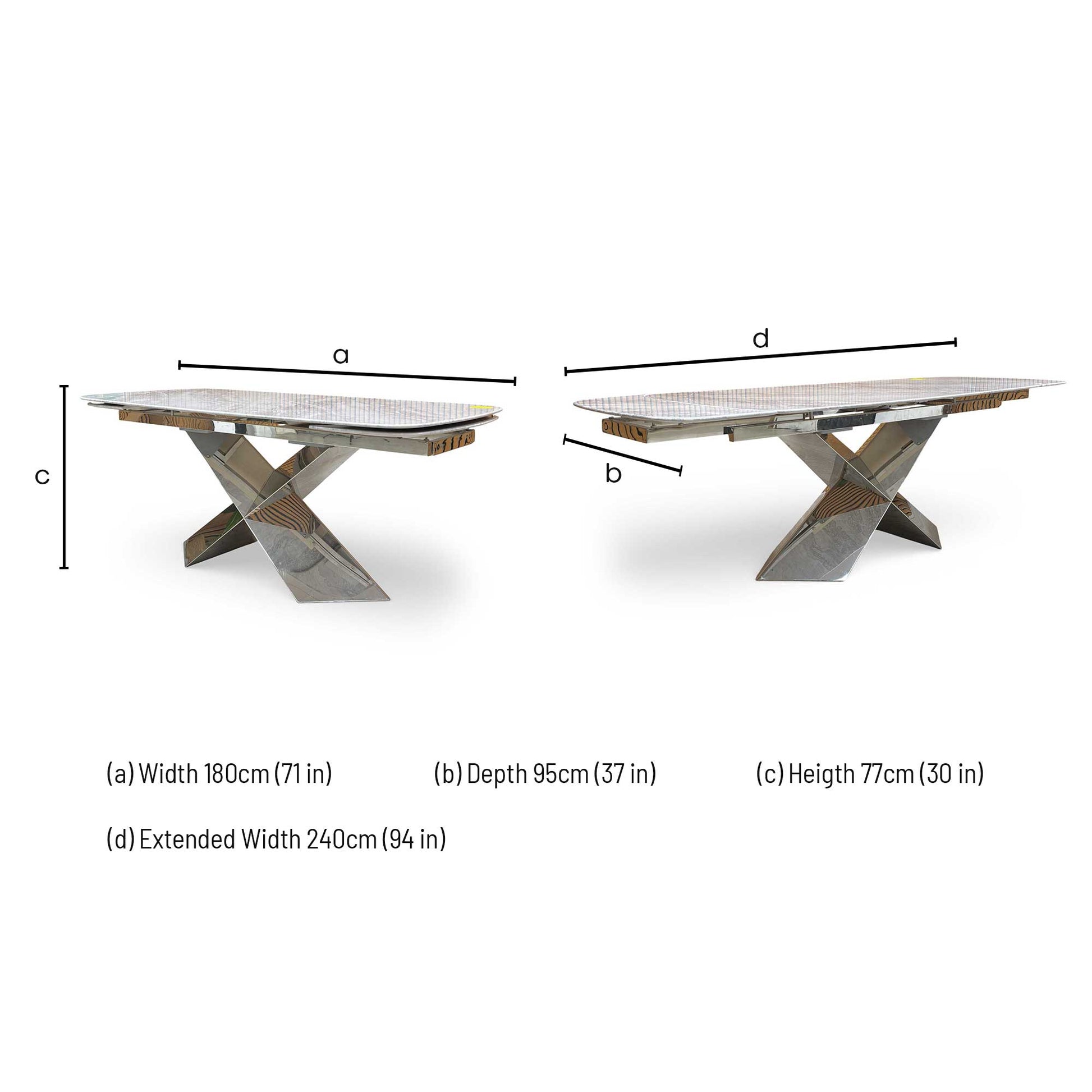 Dimensions for the Furniture Village ‘Gabana’ Real Marble Large Extending Dining Table.