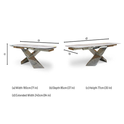 Dimensions for the Furniture Village ‘Gabana’ Real Marble Large Extending Dining Table.