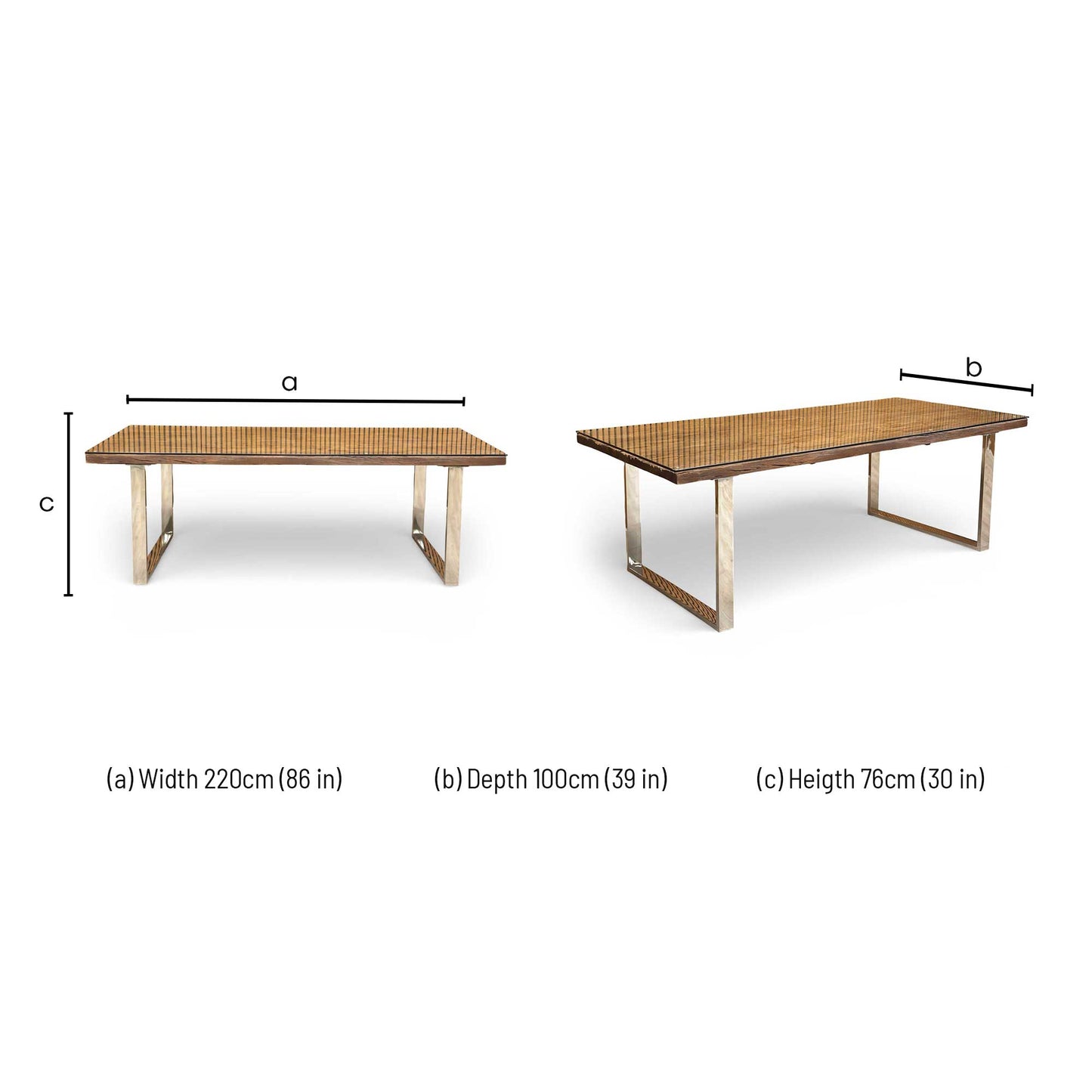 ‘Chennai’ Rustic Wood 220cm Dining Table with U-Shaped Legs