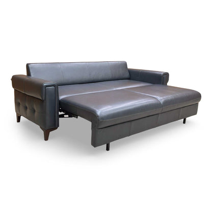 'Zoom' Natural Milled Navy Blue LA-4828 Leather 3 Seater Sofa Bed