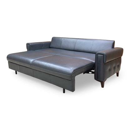 'Zoom' Natural Milled Navy Blue LA-4828 Leather 3 Seater Sofa Bed