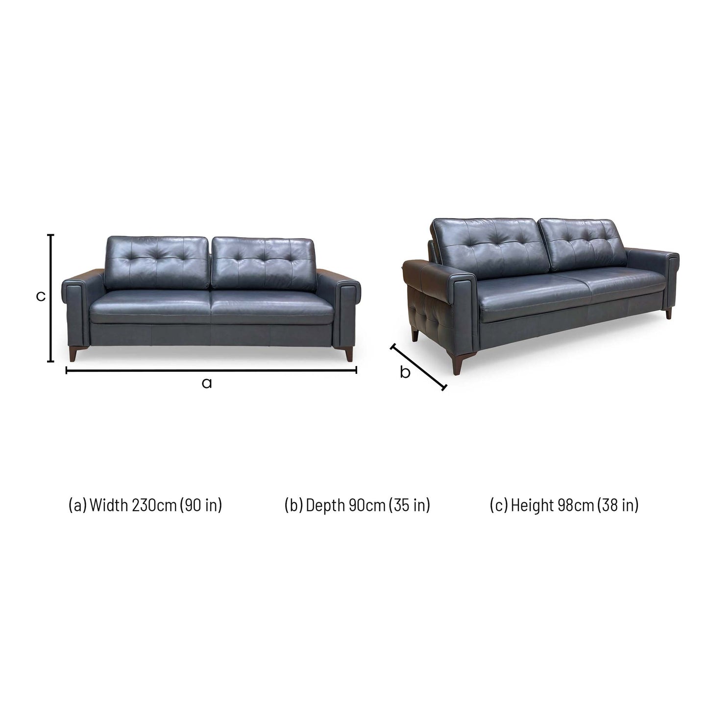 'Zoom' Natural Milled Navy Blue LA-4828 Leather 3 Seater Sofa Bed