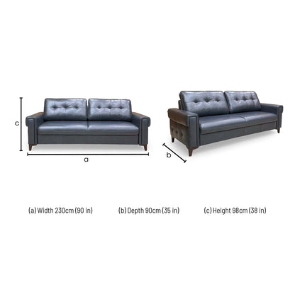 'Zoom' Natural Milled Navy Blue LA-4828 Leather 3 Seater Sofa Bed