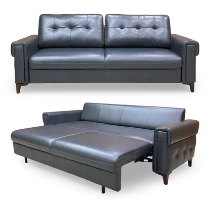 'Zoom' Natural Milled Navy Blue LA-4828 Leather 3 Seater Sofa Bed