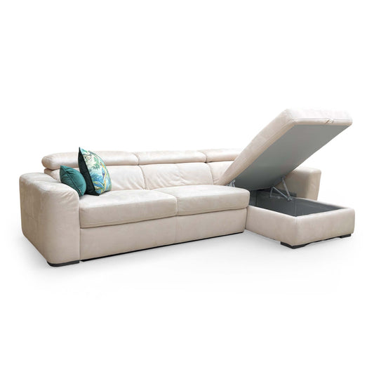 World of Leather ‘Infinity’ BFA-BLJ-R20 Bisque Cream Suede Corner Chaise Sofa with Storage
