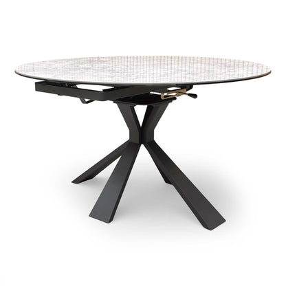 ‘Crete’ White High Gloss Round Swivel Extending Dining Table