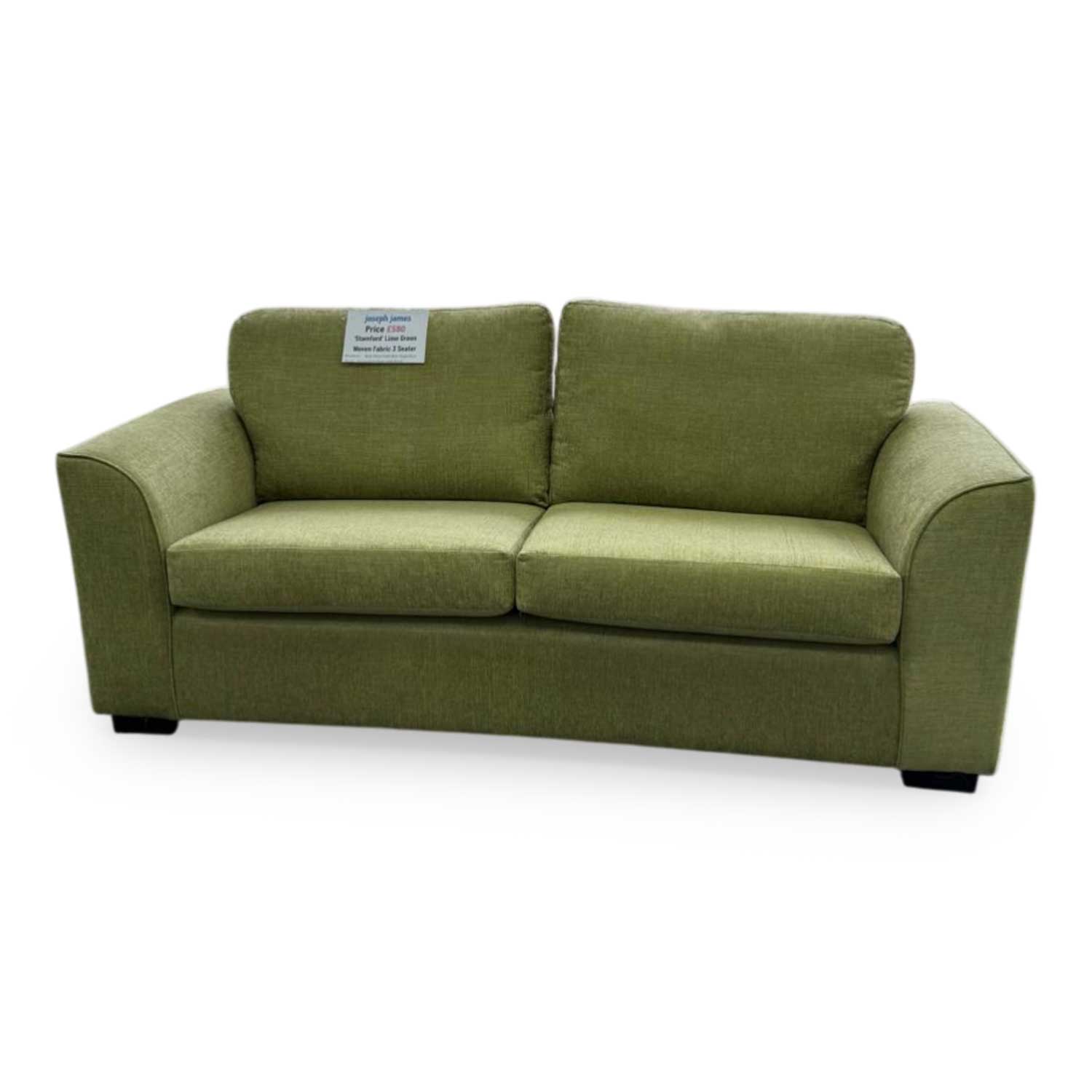 Side view of the ‘Stamford’ 3-seater woven fabric sofa, highlighting the deep cushions and supportive armrests.