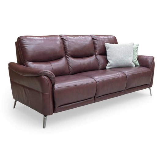 Full view of the Furniture Village ‘Daytona’ 3-seater sofa in Cat-60/15 ruby leather, showcasing a contemporary style with clean lines.