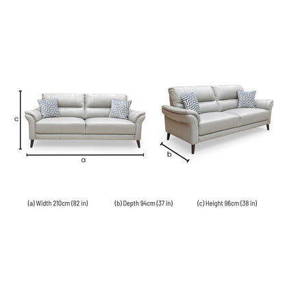 Dimensions for the Furniture Village ‘Winner’ Oslo Light Grey Leather 3 Seater Sofa