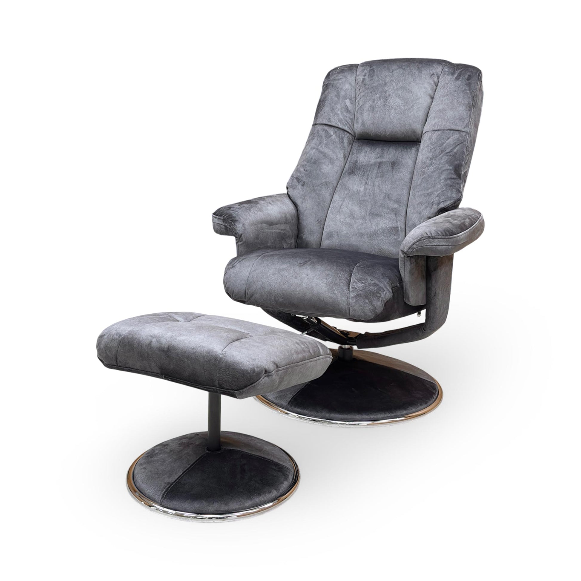 Side view of the chair, highlighting the ergonomic high-back design and the sturdy swivel base.