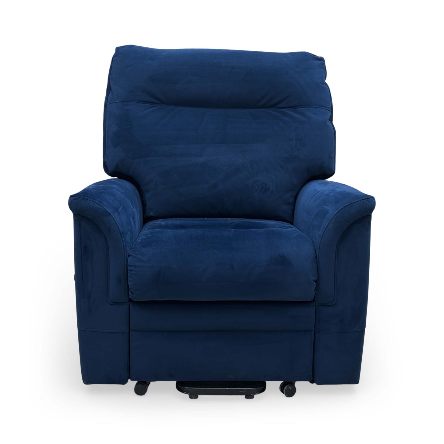 Front View of the navy blue velvet texture and stitching on the Parker Knoll chair.