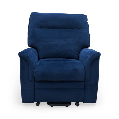 Front View of the navy blue velvet texture and stitching on the Parker Knoll chair.