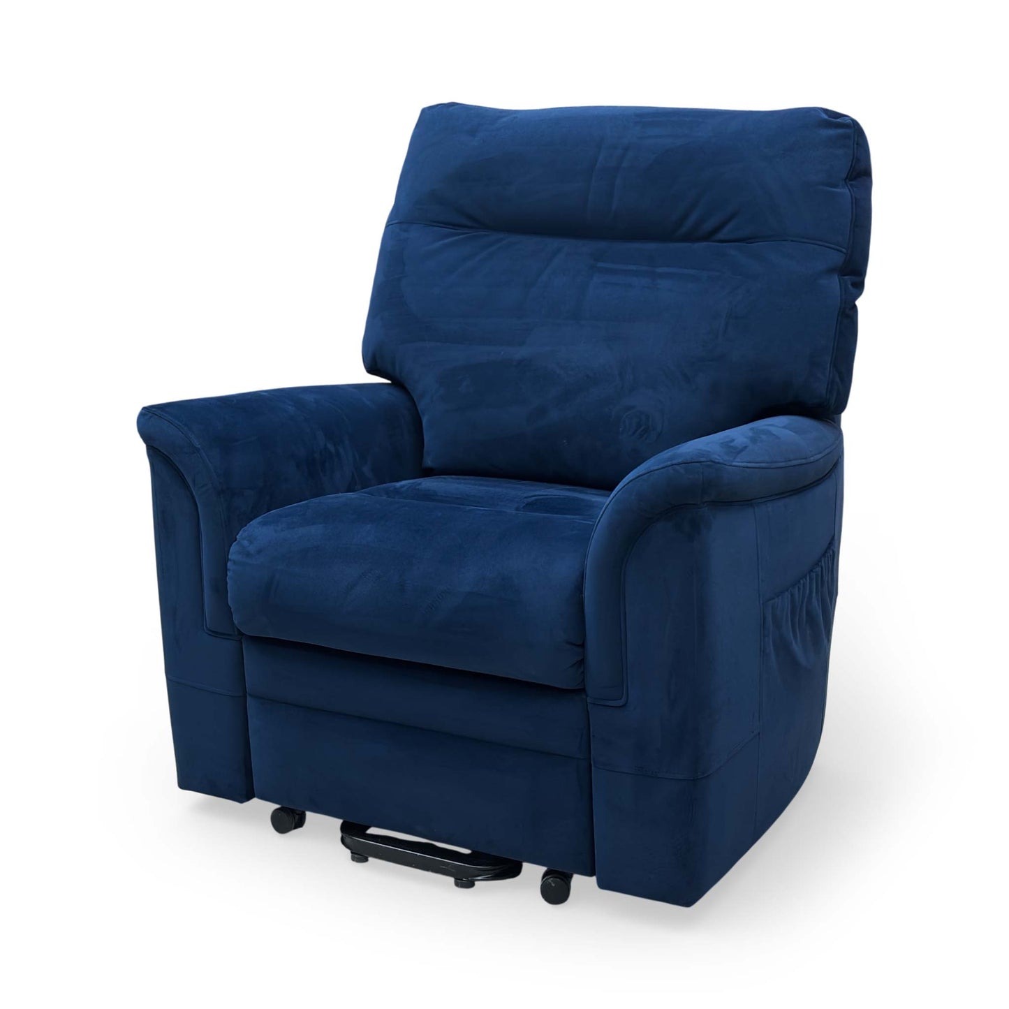 Side Angle shot of the 'Hudson 23' lift chair, emphasizing its wide seat for comfort.