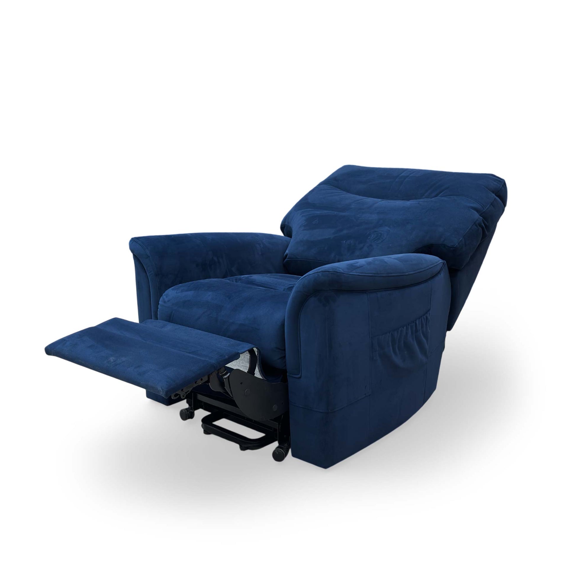 View of the lift and rise chair in a partially reclined position.