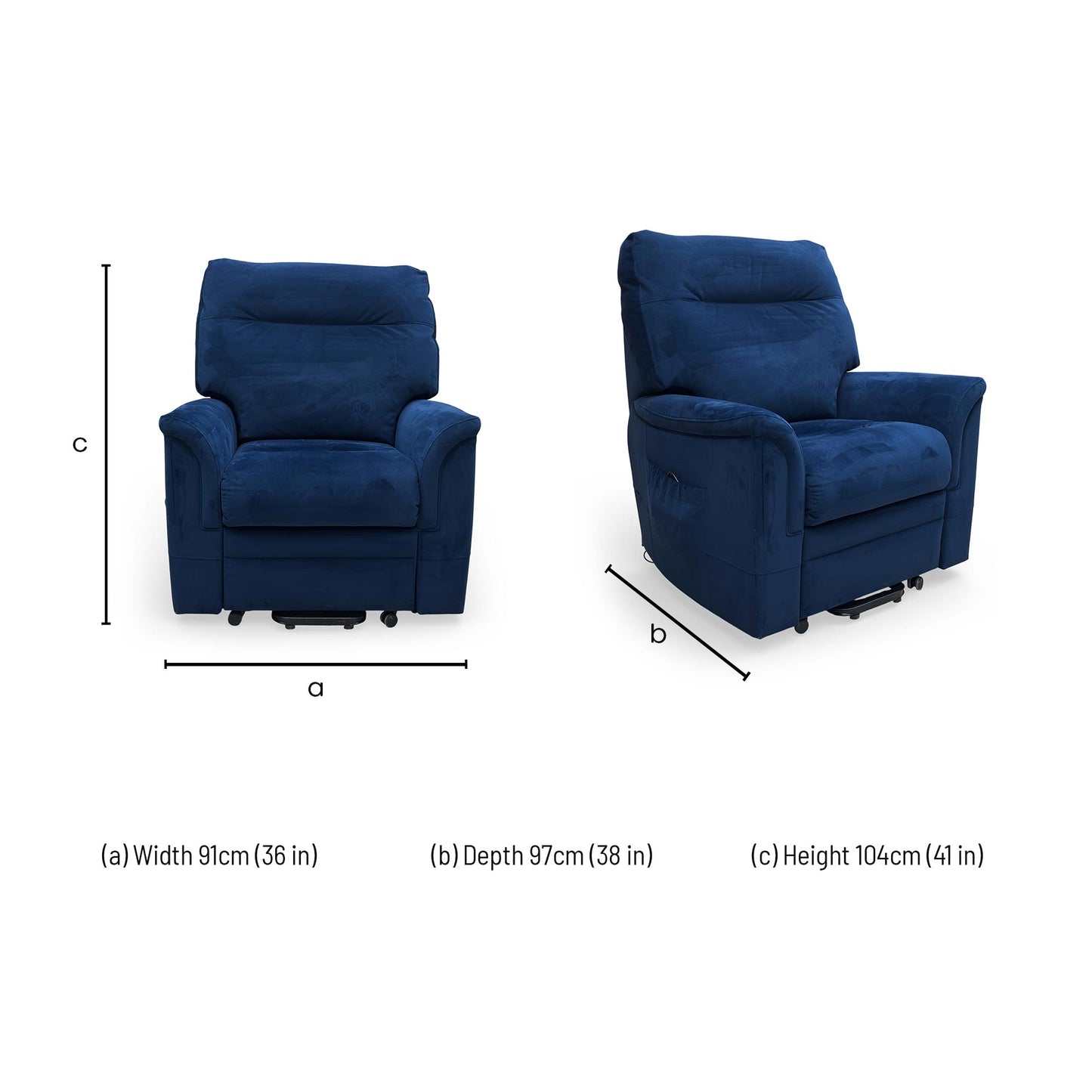 Dimensions for the Parker Knoll 'Hudson 23' Navy Blue Velvet Lift and Rise Chair