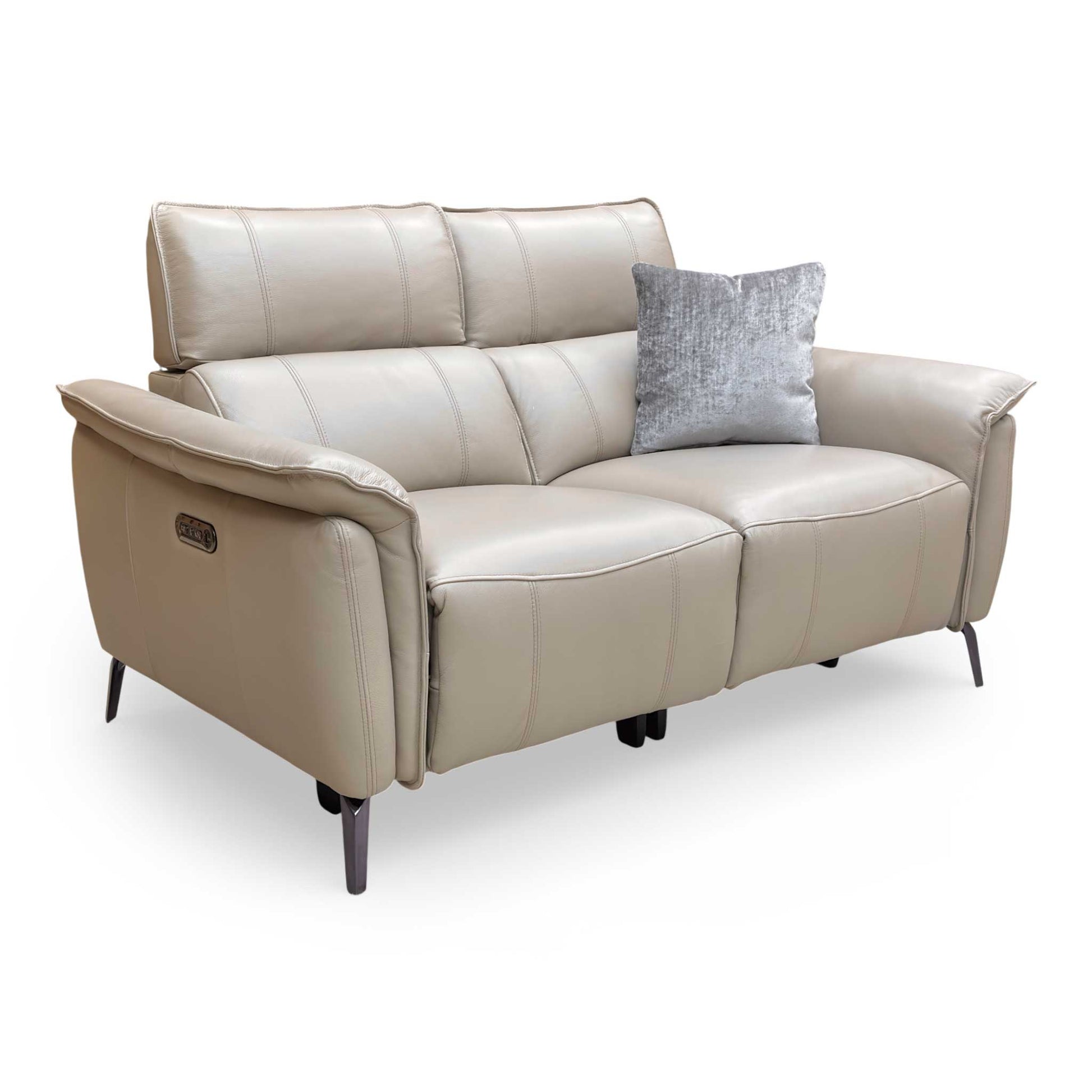 Side view of the ‘Jude’ sofa in a semi-reclined position, highlighting the pocket sprung seats and cushioned armrests.