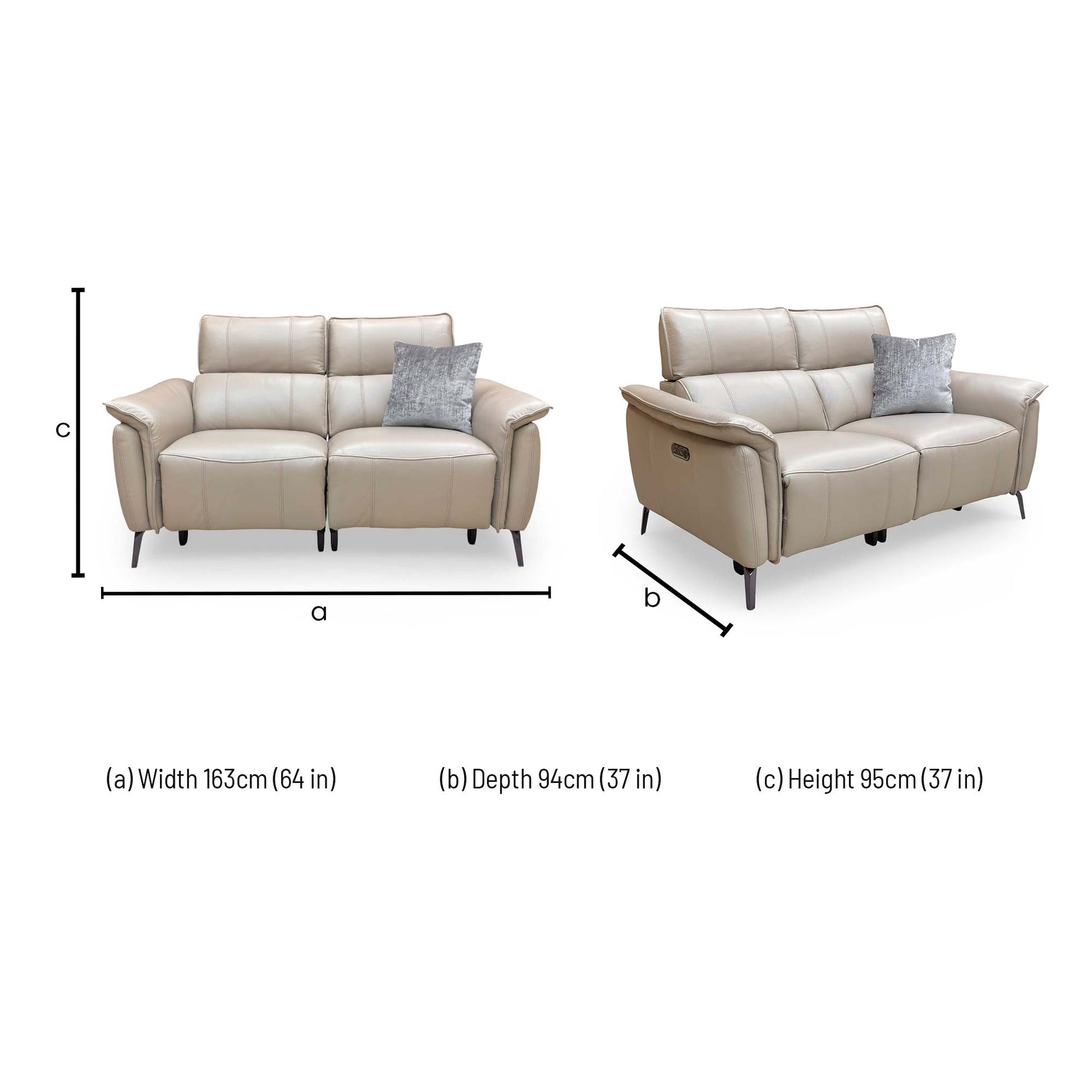 Dimensions for the Furniture Village ‘Jude’ Oslo Oyster Leather 2 Seater Power Recliner Sofa