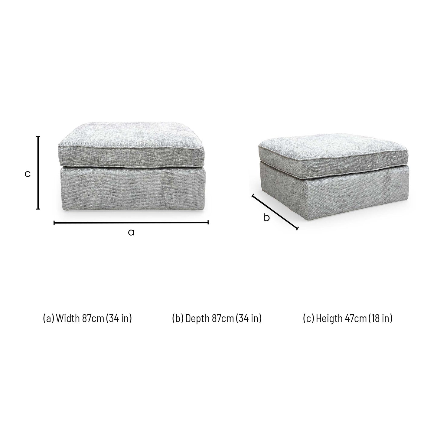 'Emilia' Stone Woven Fabric Square Footstool