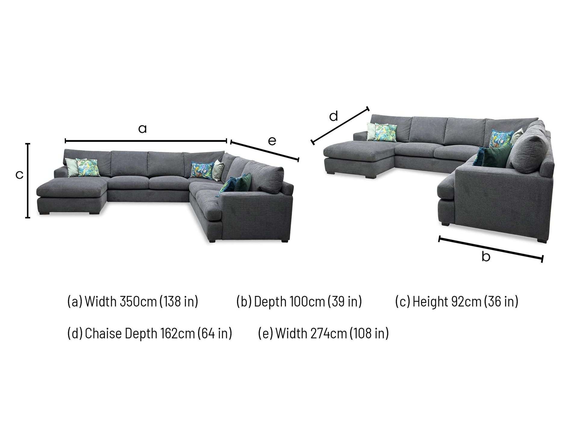 Dimensions diagram for the Daniel jumbo corner sofa.