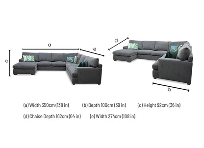 Dimensions diagram for the Daniel jumbo corner sofa.