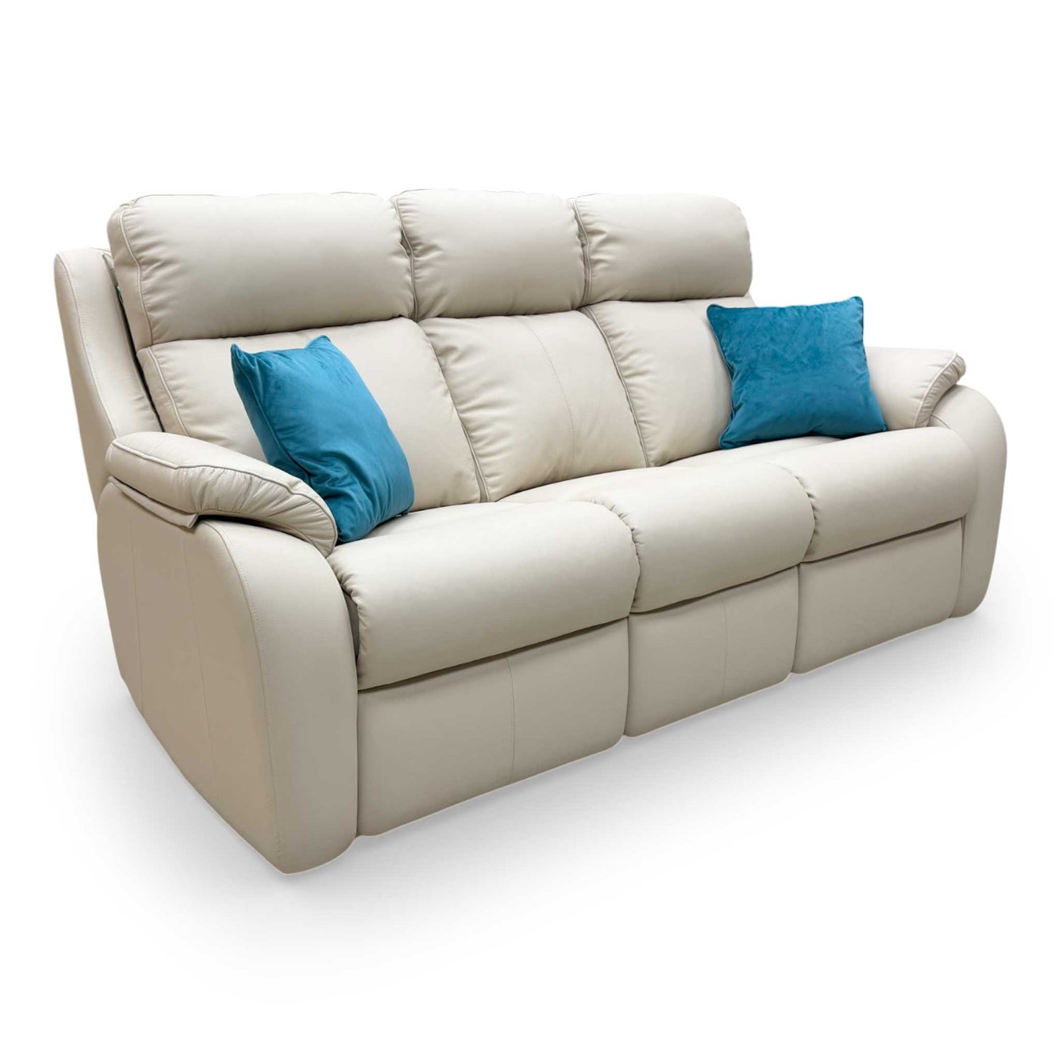 Full view of the G Plan 'Kingsbury' 3-seater sofa in Cambridge Stone leather, featuring a curved contemporary design and high back.