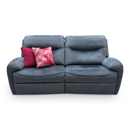 View of the sofa in a partially reclined position with the headrest adjusted for comfort.