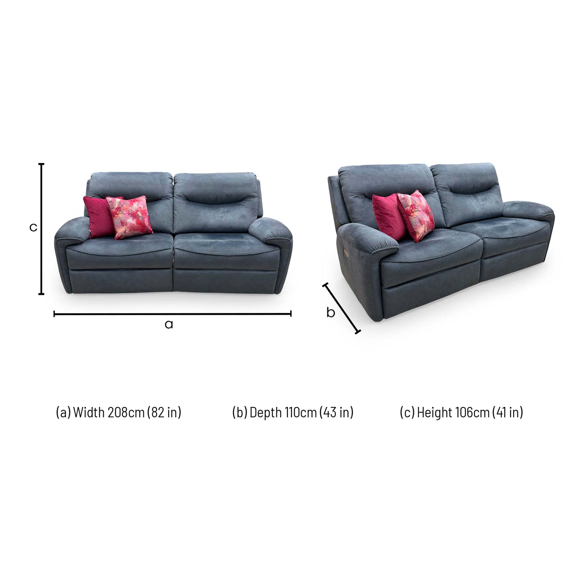 Dimensions for the G Plan 'Amesbury' Midnight Blue Velvet Power Sofa