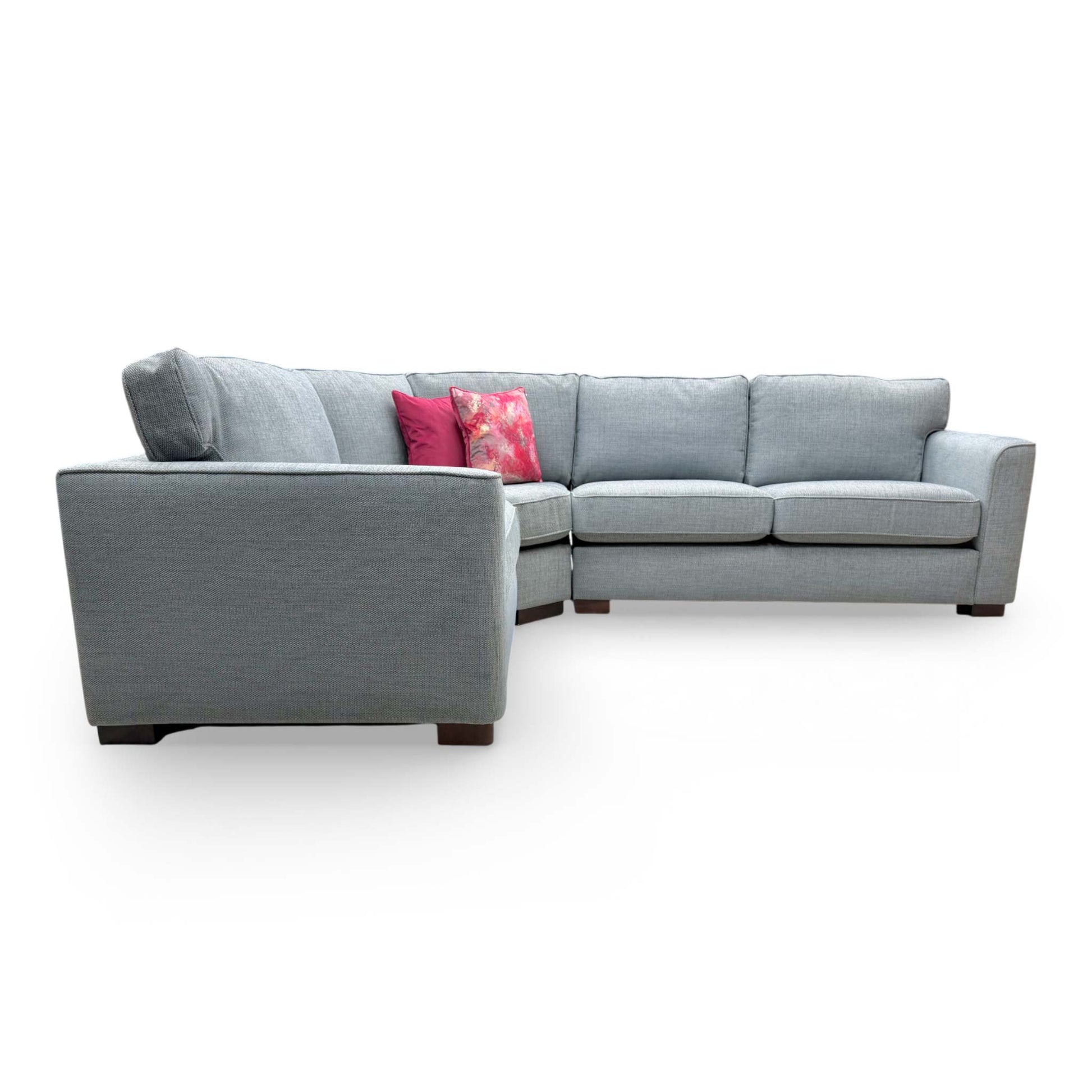 Angle shot focusing on the chaise end of the left-hand facing Elora sofa.