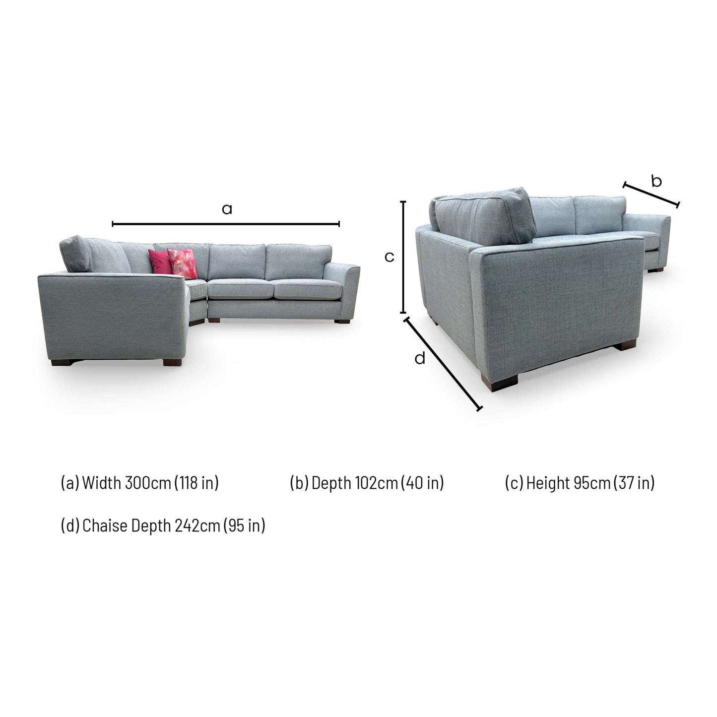 Dimensions for the Furniture Village 'Elora' Kento Deep Sea Grey Corner Sofa