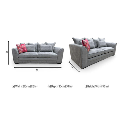 Dimensions for the Very 'Soho' Grey Fabric Scatter Back 3 Seater Sofa.
