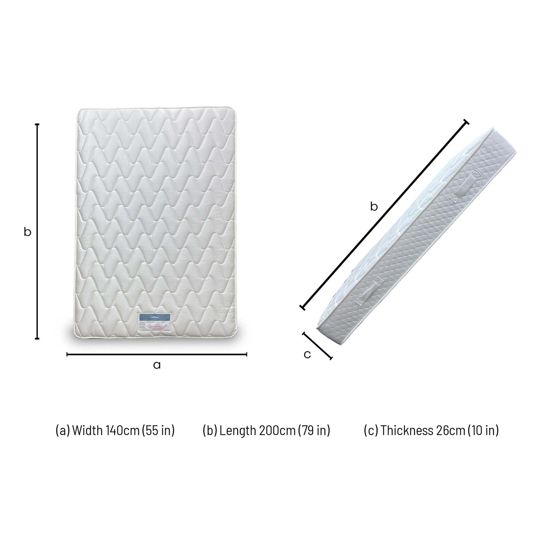 Dimensions for the Silentnight Performance Support Hospitality Contract Mattress (Double).
