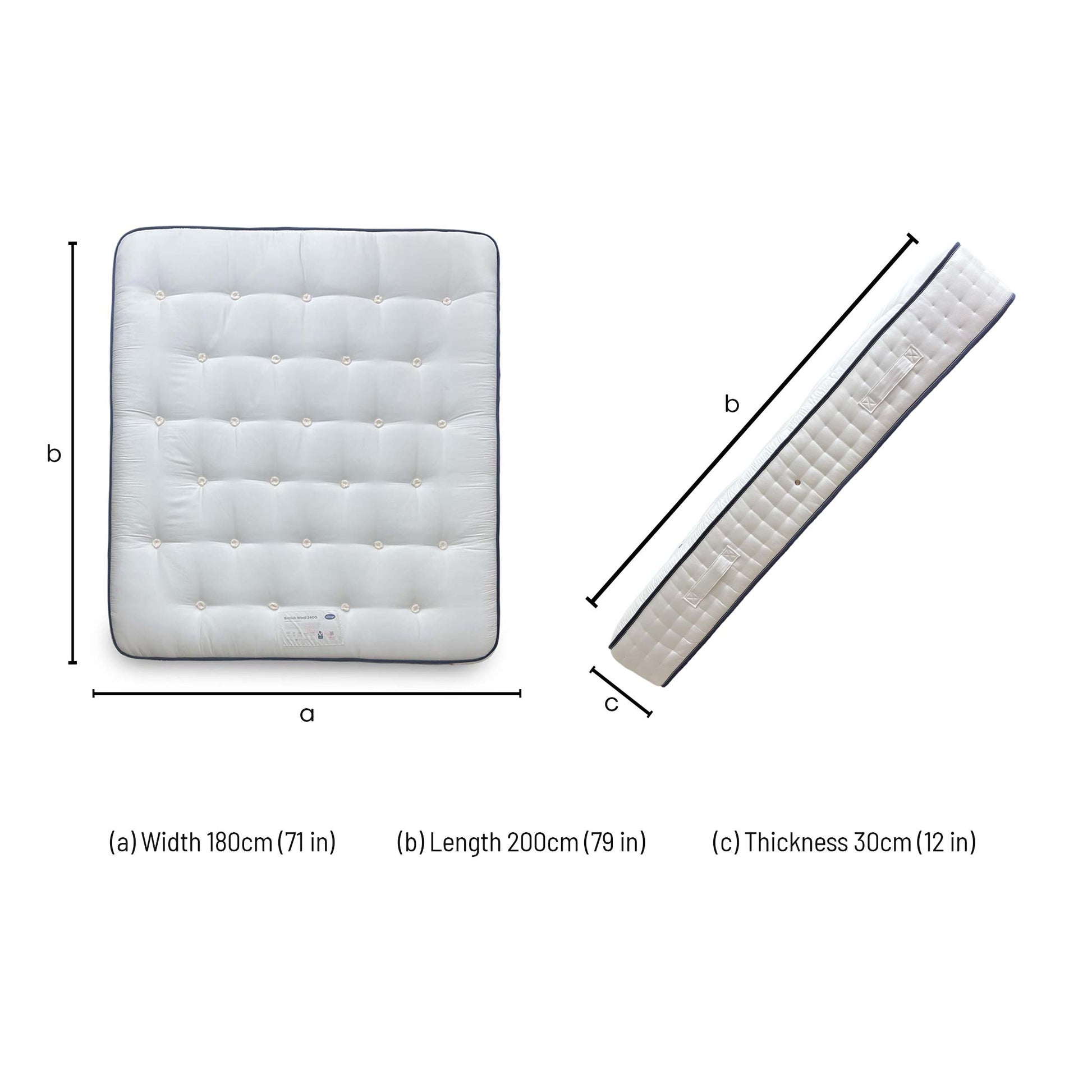 Dimensions for the Silentnight British Wool 2400 Pocket Mattress (Super King).