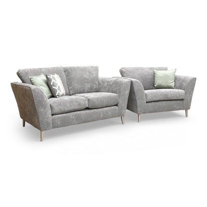 Front view of the Thornbrook 'Lana' 2-seater sofa and matching love chair set, upholstered in Kingston grey fabric with a contemporary design.