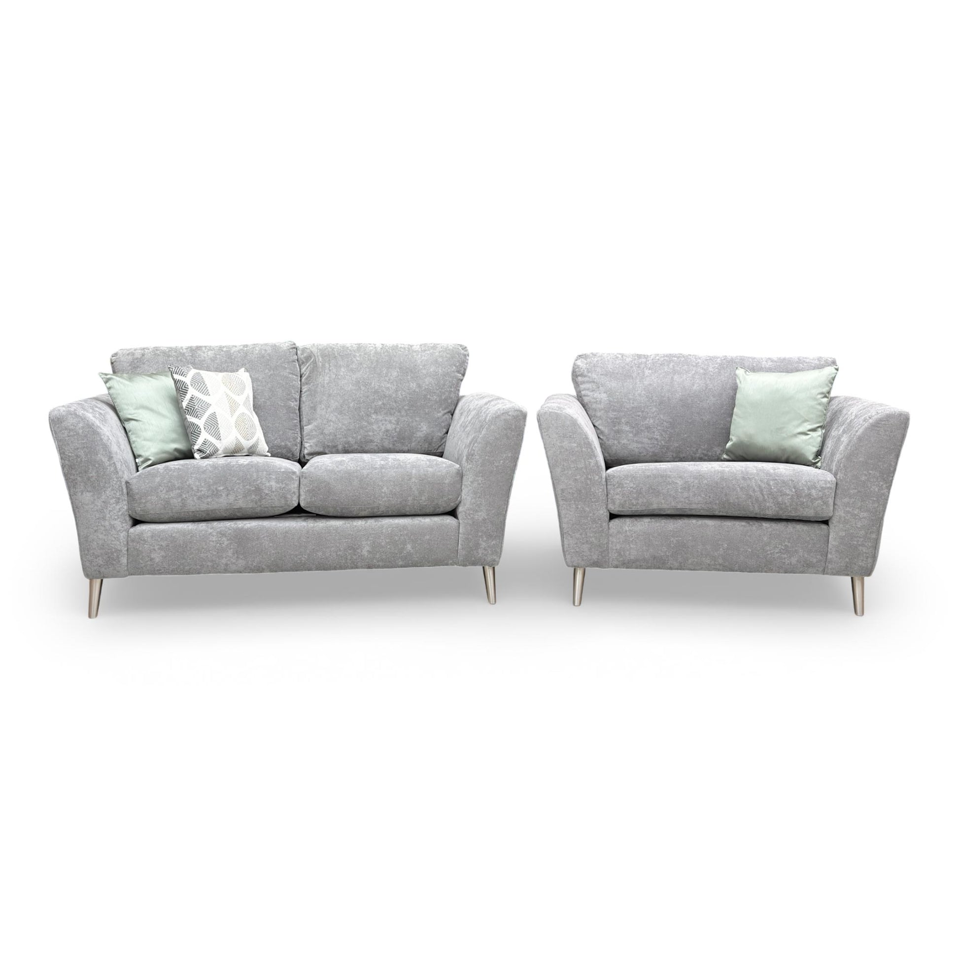 Detailed side profile of the Lana grey sofa, emphasizing the clean lines and sophisticated contemporary aesthetic.