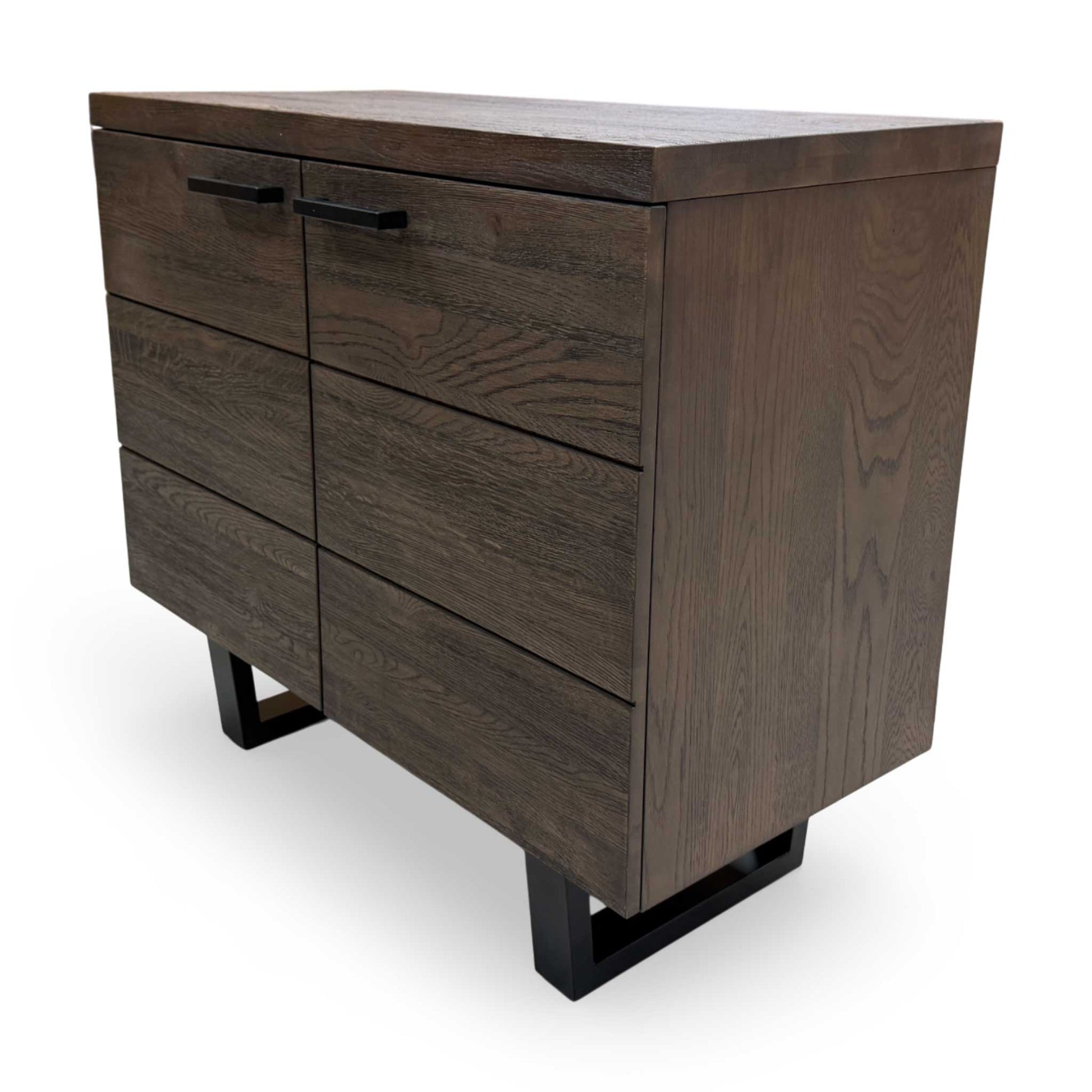 Side view of the Mars solid oak unit, showcasing the depth of the cabinet and the professional dark oak staining.