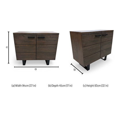 Dimensions for the Furniture Village 'Mars' Dark Oak Solid Oak Small 2 Door Sideboard.