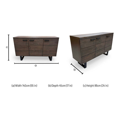 Dimensions for the Furniture Village 'Mars' Dark Oak Solid Oak Large 3 Door Sideboard.
