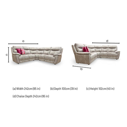 Dimensions for the Furniture Village ‘Sloane’ Marble Charcoal Grey Velvet Large Corner Sofa.