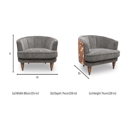 Dimensions for the Sofology ‘Talon’ Brown Fabric Accent Chair with Floral Patterned Back.
