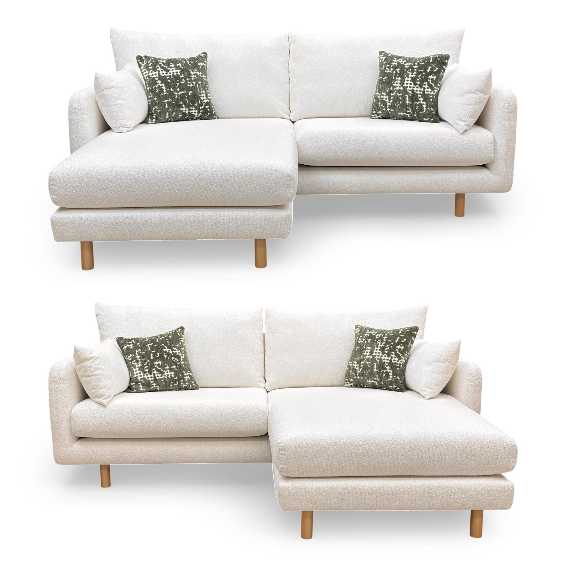 Full view of the 'Aero' 4-seater sofa in ivory boucle fabric, featuring a clean-lined modern silhouette.