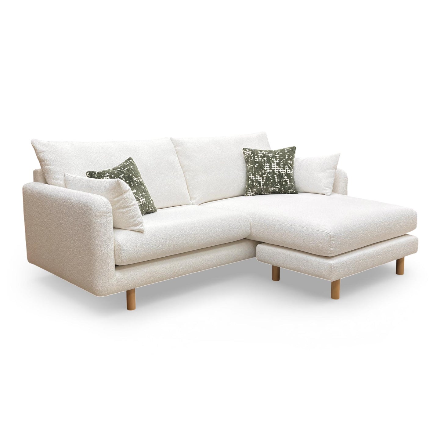 Various detail shots of the individual cushions and reversible footstool base for the lounger setup.